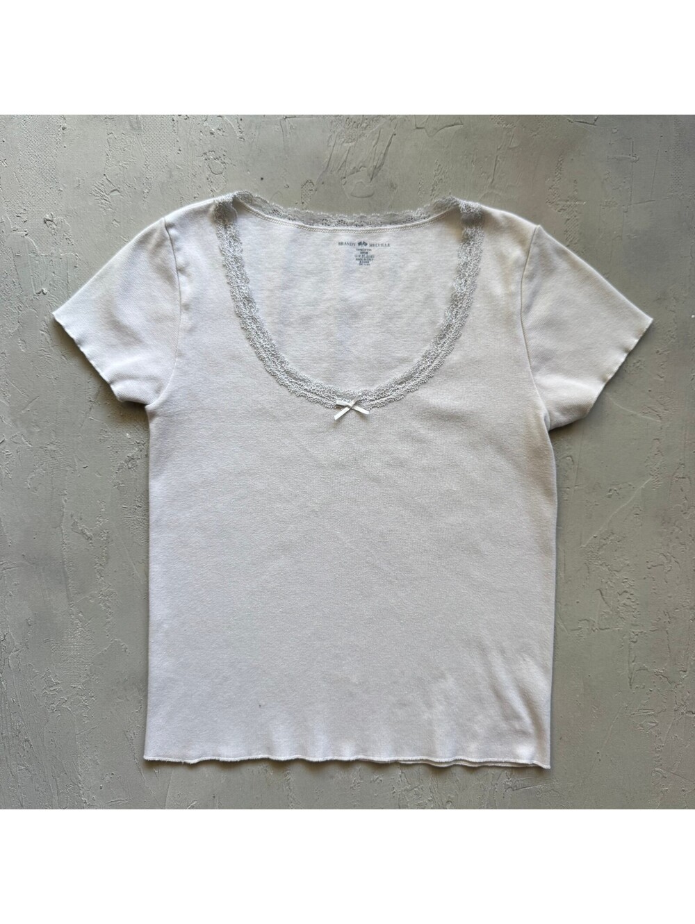 Brandy Melville White McKenna Lace Trim Bow Scoop Neck Top